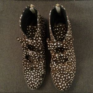Leopard print horsehair bootie.